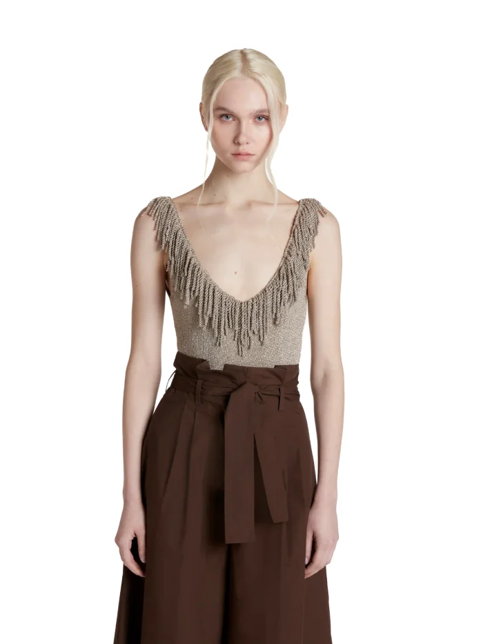 Simona Corsellini Body in maglia con scollo profondo beige gold