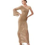 Simona Corsellini Abito lungo monospalla color beige gold