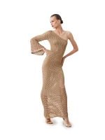 Simona Corsellini Abito lungo monospalla color beige gold