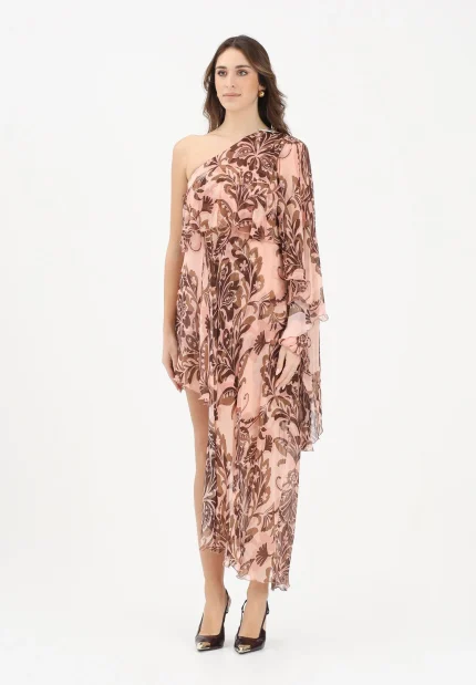 Simona Corsellini Abito asimmetrico rosa da donna con fantasia floreale