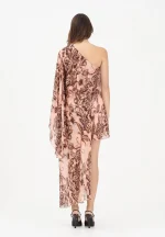 Simona Corsellini Abito asimmetrico rosa da donna con fantasia floreale