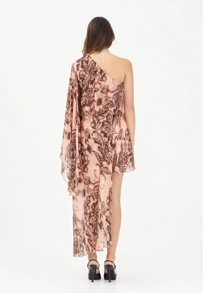 Simona Corsellini Abito asimmetrico rosa da donna con fantasia floreale