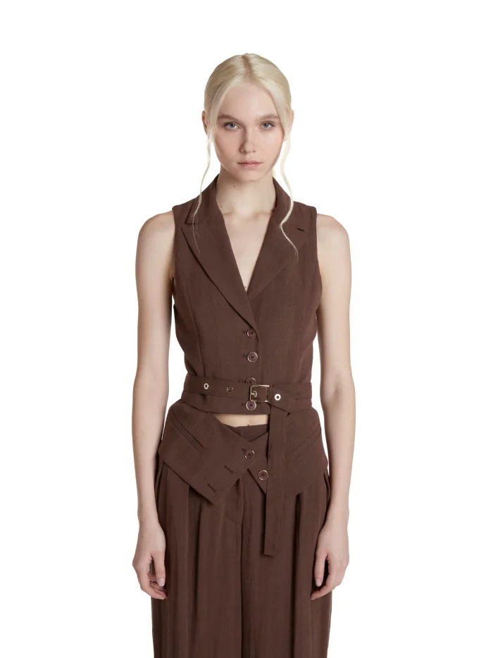 Simona Corsellini top con rever marrone