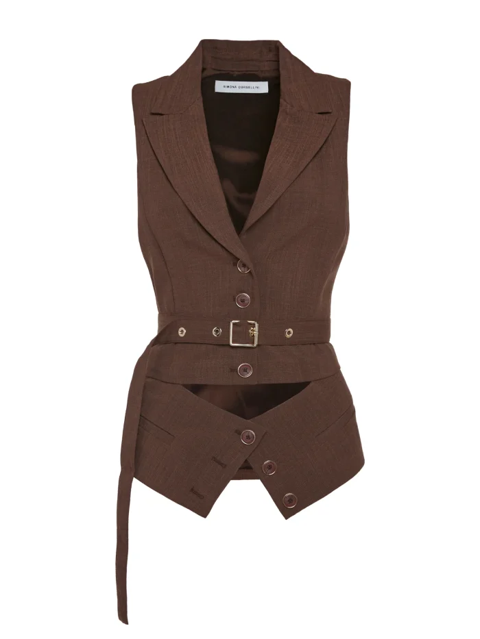 Simona Corsellini top con rever marrone