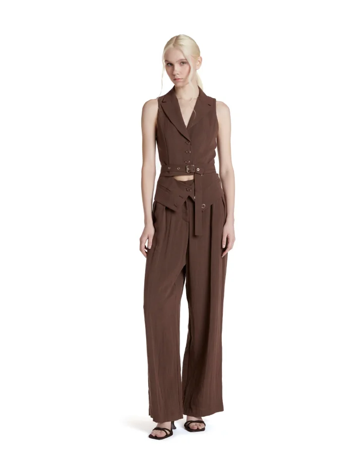 Simona Corsellini Pantalone in tela fiammata marrone