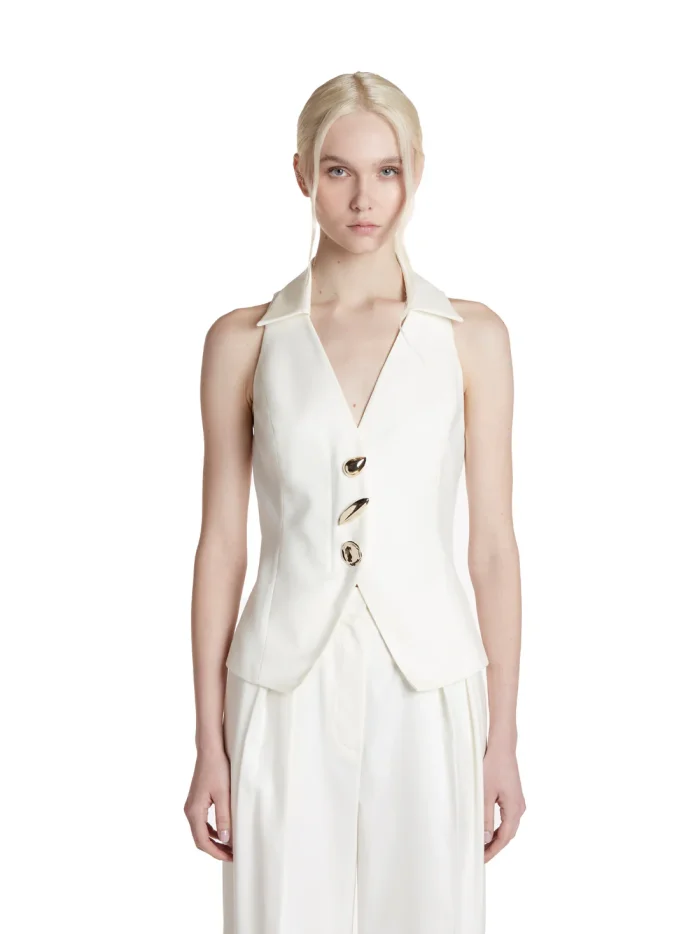 Simona Corsellini Top in tramato light tre bottoni