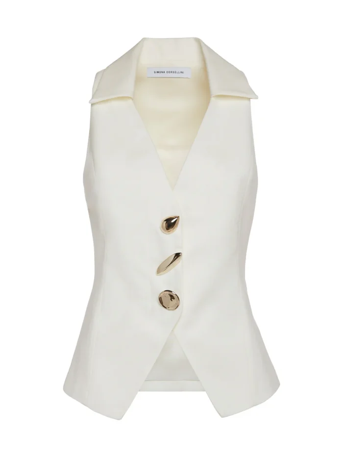 Simona Corsellini Top in tramato light tre bottoni