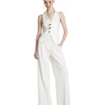 Simona Corsellini Pantaloni gamba larga in tramato light panna