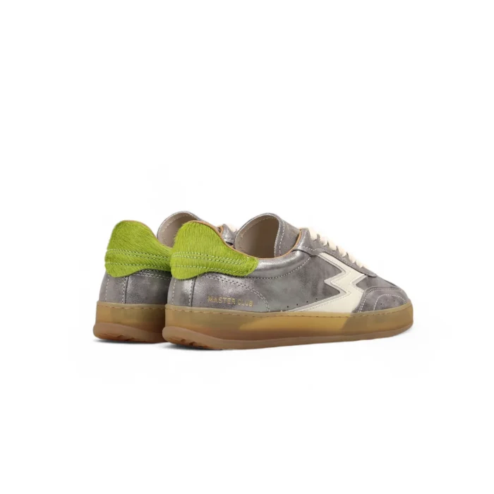 Sneaker Club Pelle Laminata Argento E Cavallino