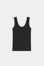 Apaperkid Canotta in cotone scollo ampio nera con borchie