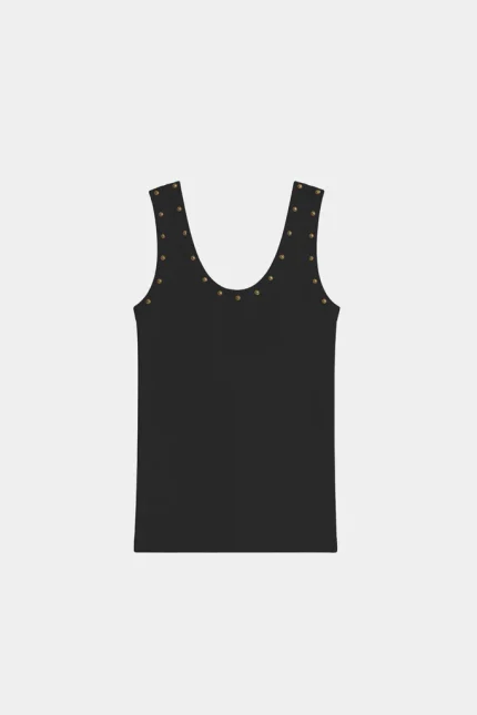 Apaperkid Canotta in cotone scollo ampio nera con borchie