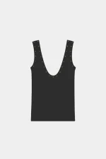 Apaperkid Canotta in cotone scollo ampio nera con borchie