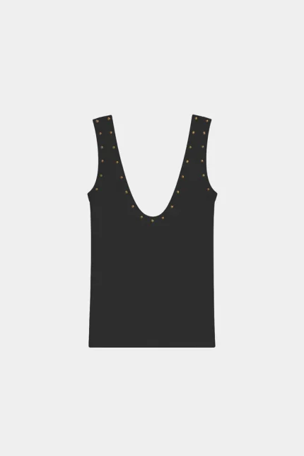 Apaperkid Canotta in cotone scollo ampio nera con borchie