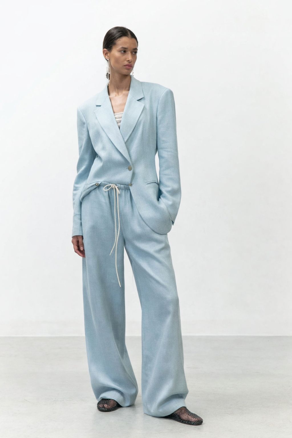 12463 Alysi Pantalone mélange con coulisse colore acqua