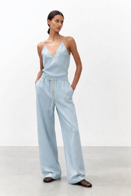 Alysi Pantalone mélange con coulisse colore acqua