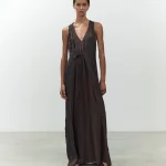 Alysi Abito lungo combinato colore cioccolato