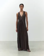 Alysi Abito lungo combinato colore cioccolato