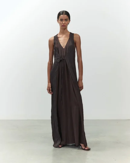 Alysi Abito lungo combinato colore cioccolato