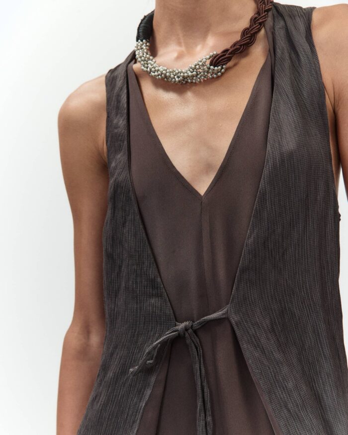 Alysi Abito lungo combinato colore cioccolato