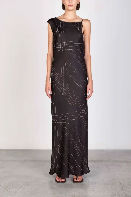 Alysi Abito in seta asimmetrico colore cioccolato