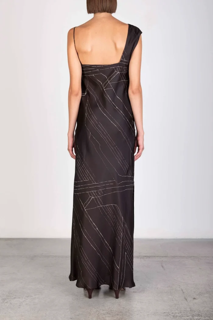 Alysi Abito in seta asimmetrico colore cioccolato