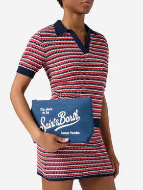 Pochette Aline in effetto denim blu scuro