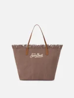 Borsa City regular in canvas marrone con frange