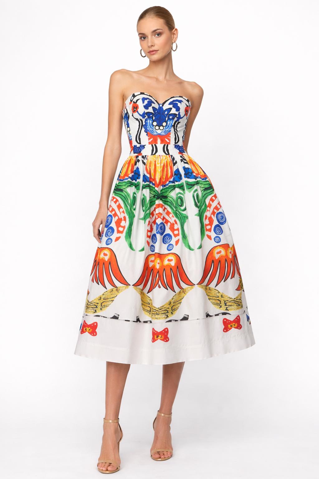 12387 Abito bustier stampato