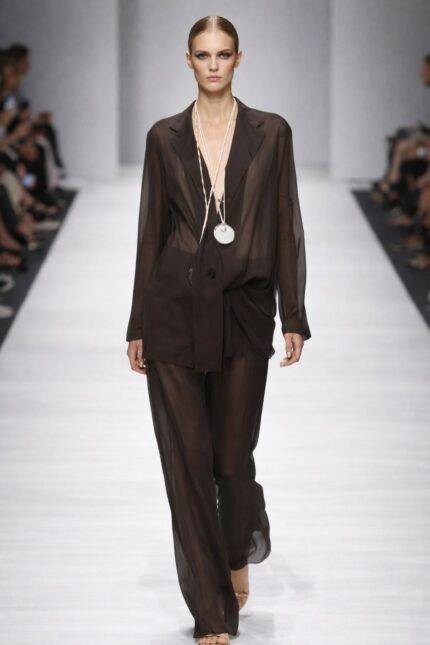 ALYSI PANTALONE IN CHIFFON LUNGO olore cioccolato