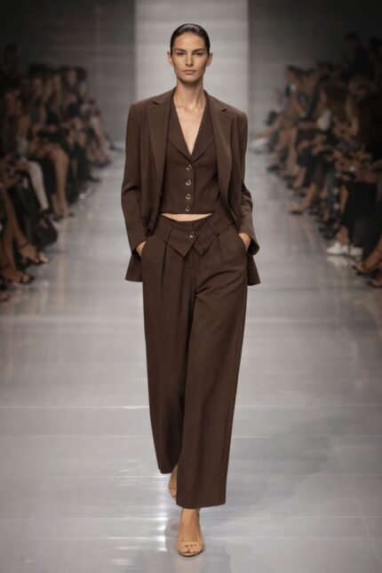 Simona Corsellini Pantalone in tela fiammata marrone