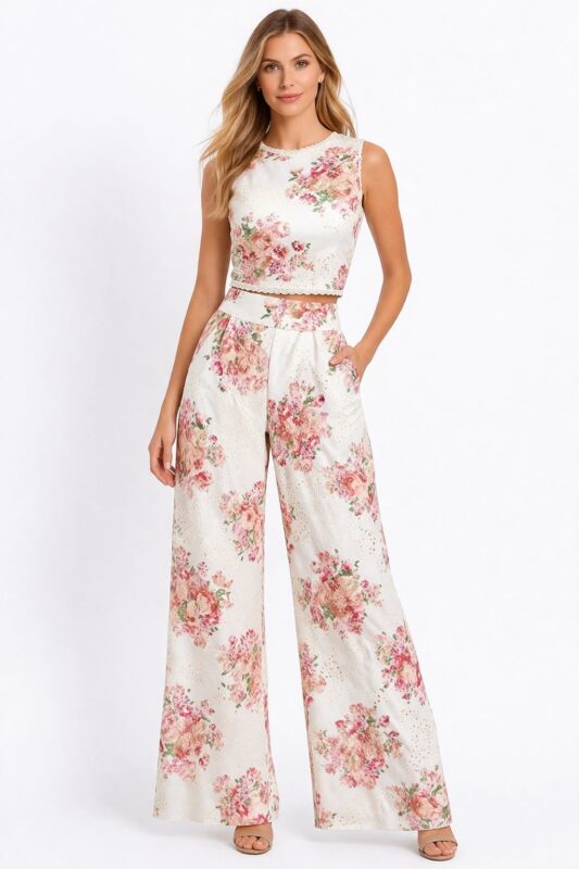 Coordinato top + pantalone fantasia