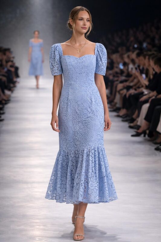 Abito midi colore cielo