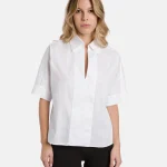 Camicia boxi in gabardina tinto filo bianca