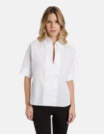 Camicia boxi in gabardina tinto filo bianca