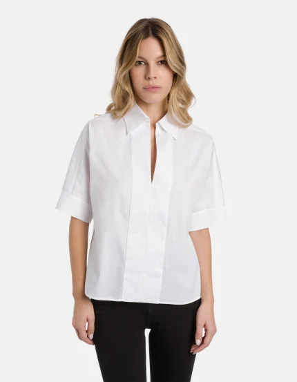 Camicia boxi in gabardina tinto filo bianca
