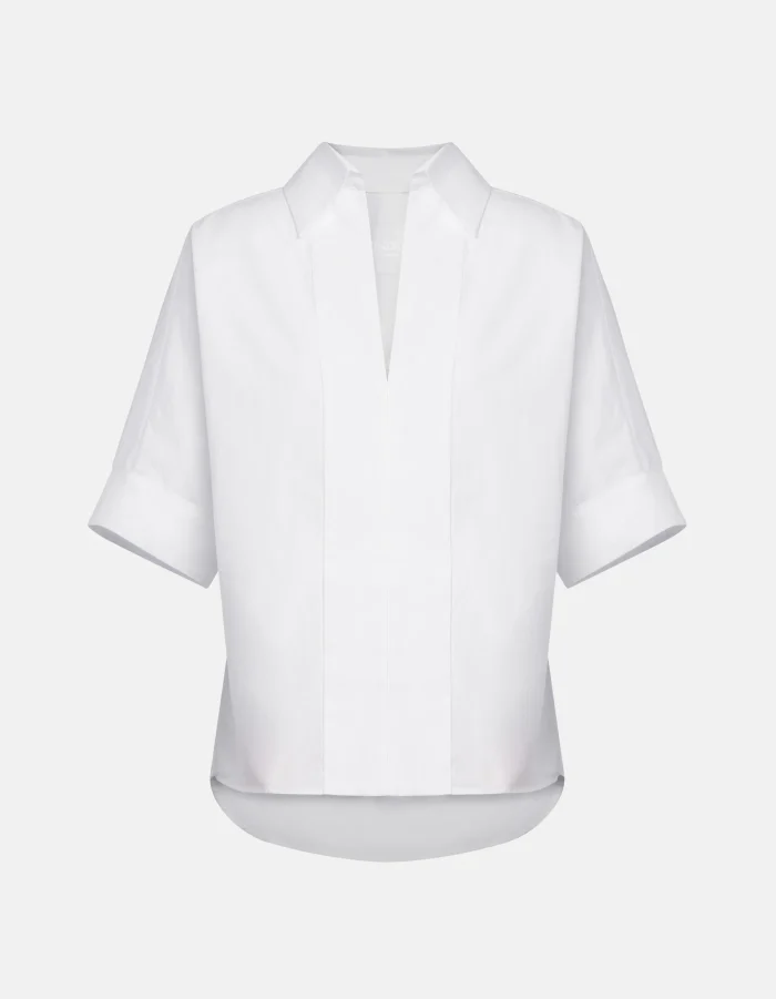 Camicia boxi in gabardina tinto filo bianca