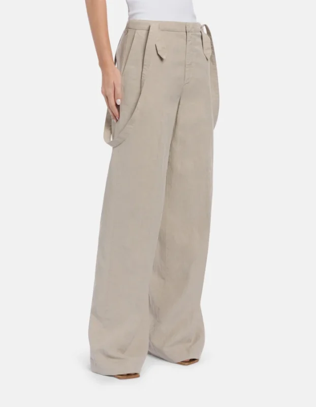 Pantaloni Tecla wide leg in lino e lyocell color lievito