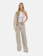 Pantaloni Tecla wide leg in lino e lyocell color lievito