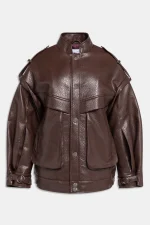 Giacca in ecopelle martellata ebony brown