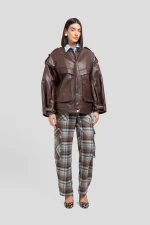 Giacca in ecopelle martellata ebony brown