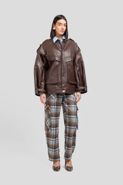 Giacca in ecopelle martellata ebony brown