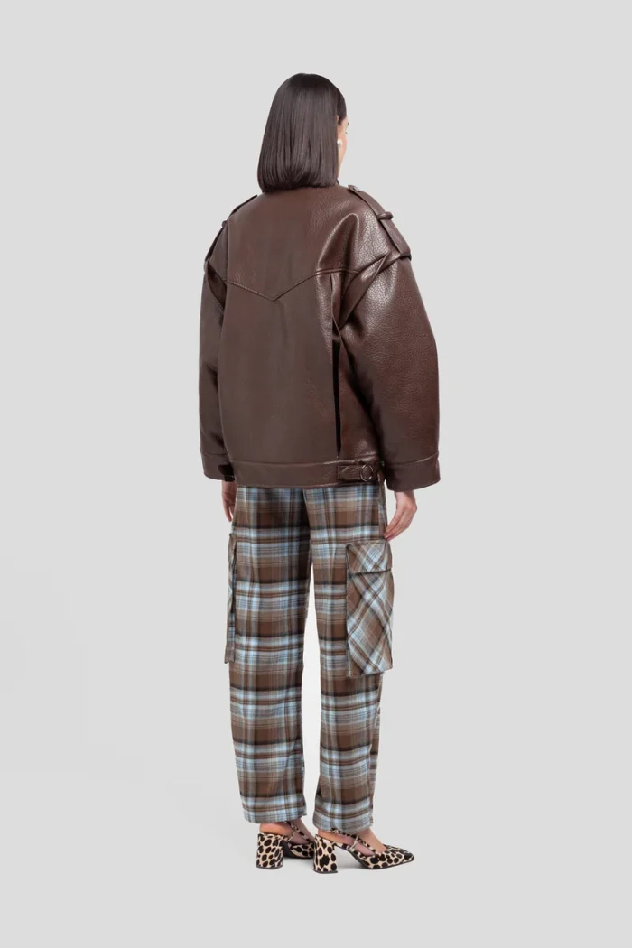 Giacca in ecopelle martellata ebony brown