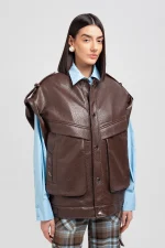 Giacca in ecopelle martellata ebony brown