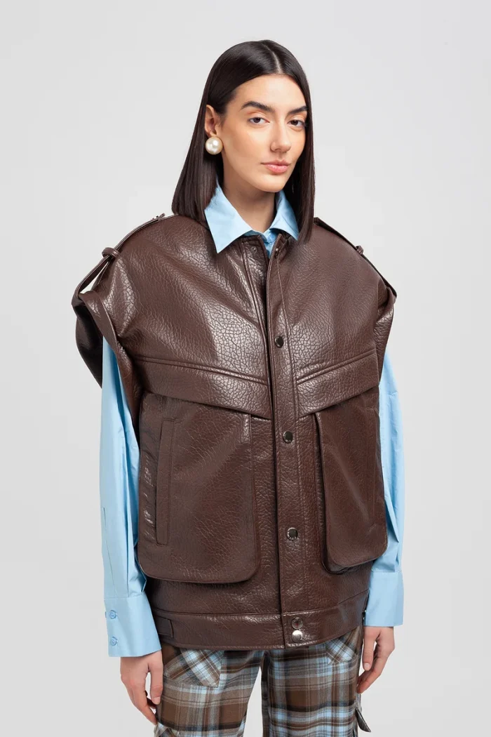 Giacca in ecopelle martellata ebony brown