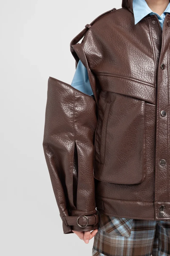 Giacca in ecopelle martellata ebony brown