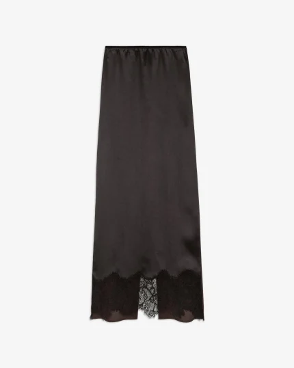GONNA MIDI SATIN E PIZZO CACAO