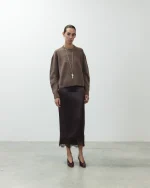 GONNA MIDI SATIN E PIZZO CACAO