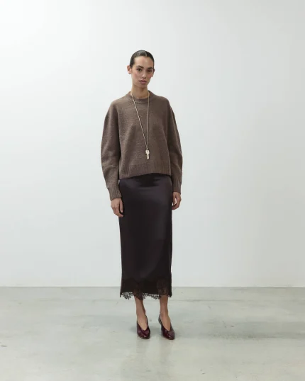 GONNA MIDI SATIN E PIZZO CACAO