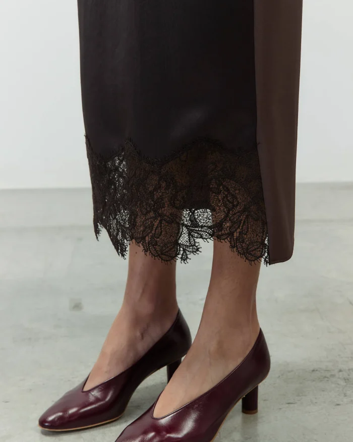 GONNA MIDI SATIN E PIZZO CACAO