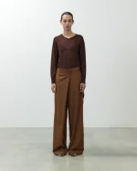 PANTALONE IN LANA A PORTAFOGLIO COGNAC